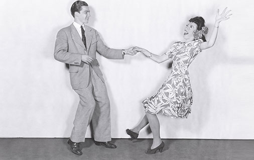 Bright future with two people dancing in 50's style Americana